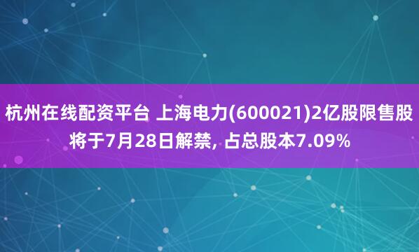 杭州在线配资平台 上海电力(600021)2亿股限售股将于7月28日解禁, 占总股本7.09%